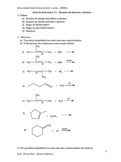 Ejercicios de Alcanos, Alquenos y Alquinos Alqueno Reacciones químicas