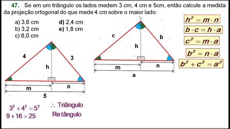 Exercícios Sobre Relações Métricas No Triângulo Retângulo Com Gabarito