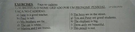 Substitua Os Nomes Pelos Pronomes EDUCA