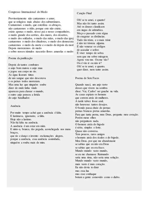 Leia o poema de Carlos Drummond de Andrade e responda adequadamente as